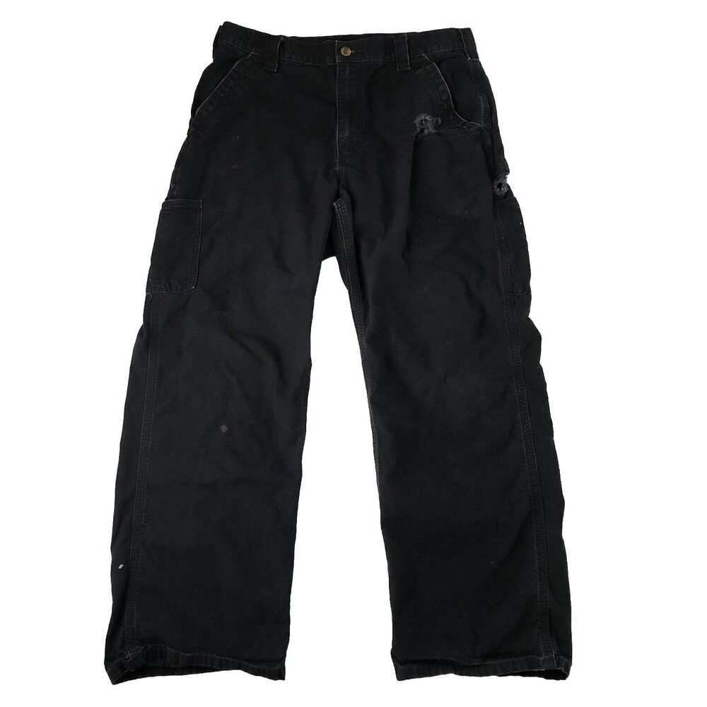 Carhartt Men’s B151 Black Canvas Work Pants Loose Fit Distressed Tag 36x30